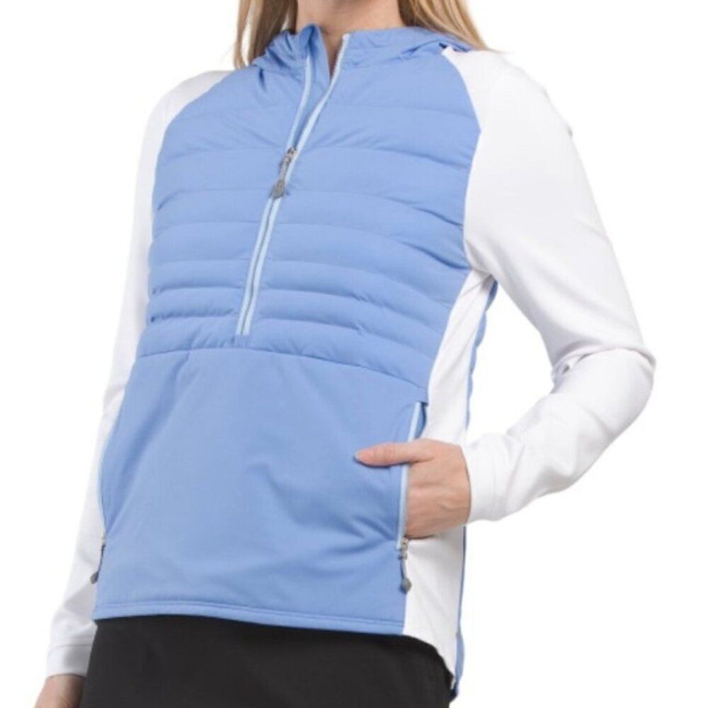 Peter Millar Hooded Merge Pullover Jacket Size S Womens Blue White Golf NEW $250